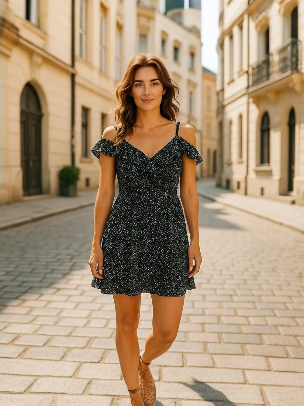 Black Speckle Cold-Shoulder Mini Dress